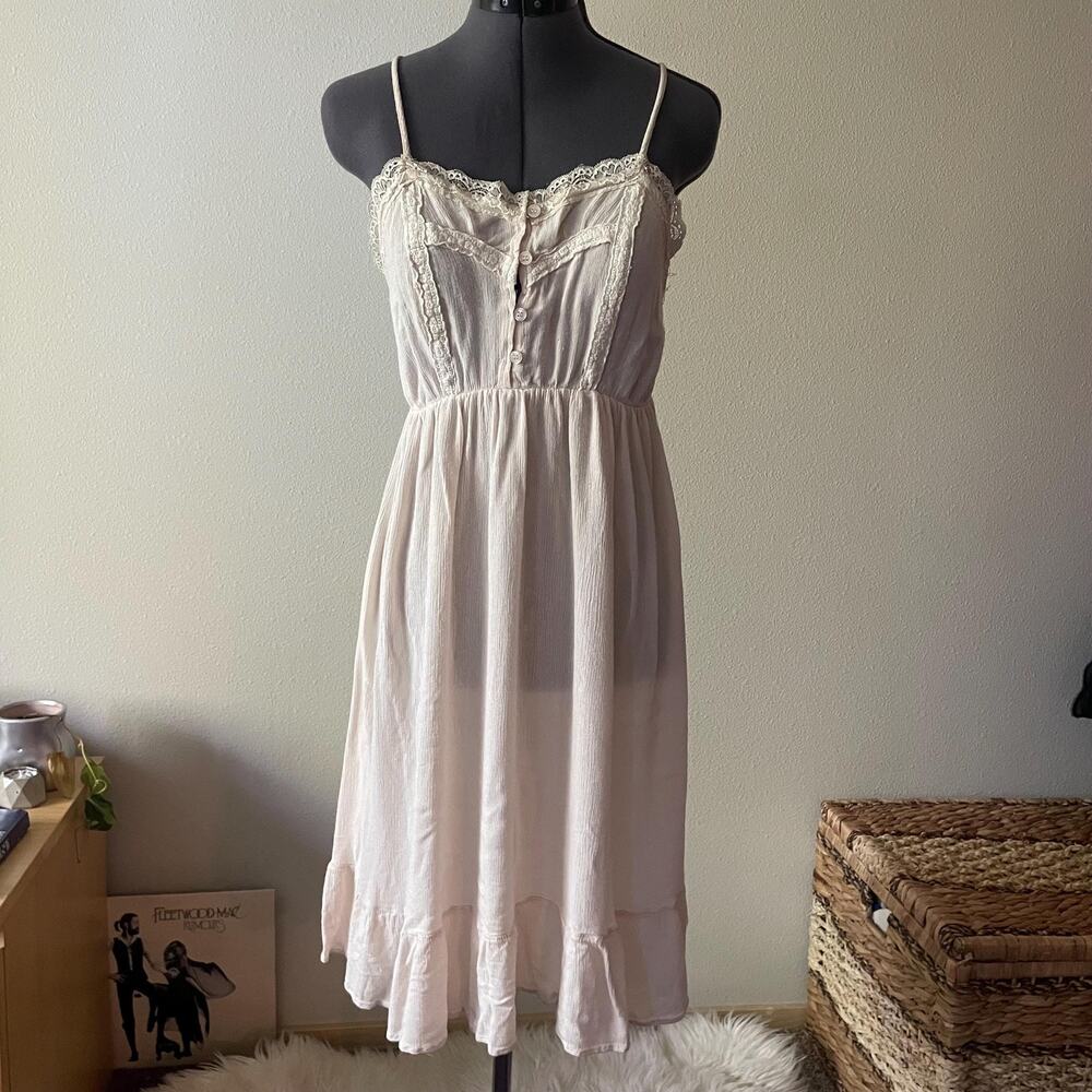 Dainty cream boho cottage fairy midi dress